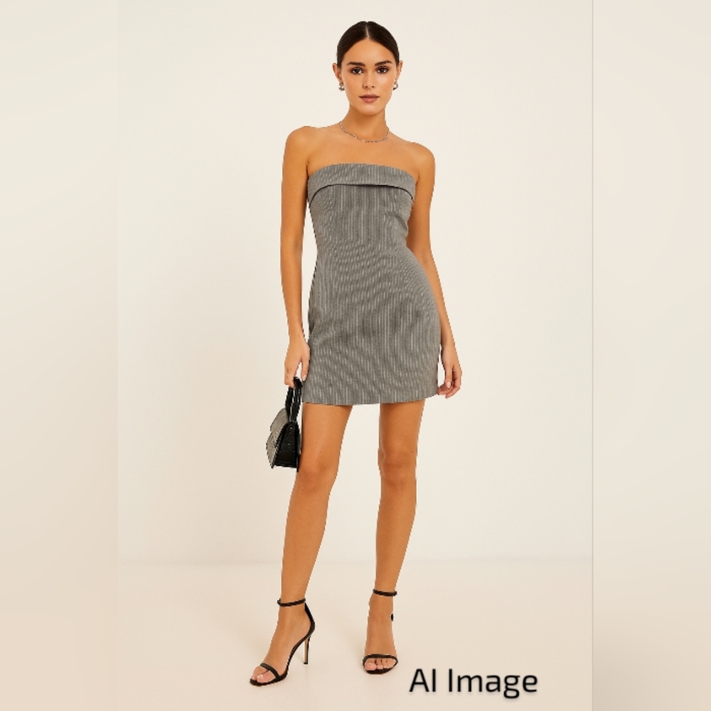 Zara Gray Ribbed Strapless Sheath Dress